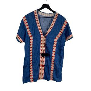 Zara TRF Collection Women's Embroidered Denim Tunic Sz S Boho Hippy Festival